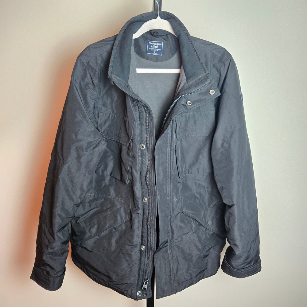 Abercrombie & Fitch Mens Black Ripstop Field Jacket Fleece Lined Large Y2K VTG